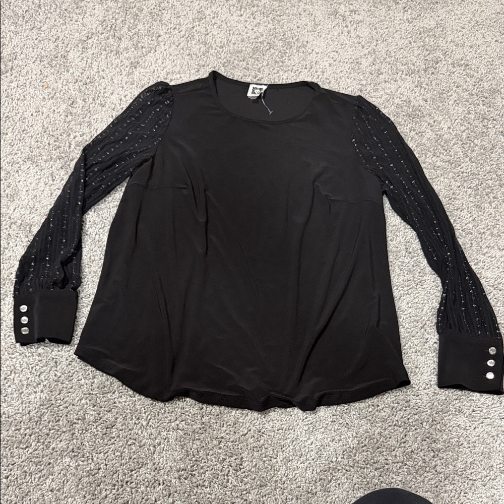 Anne Klein Black Blouse with Sheer Sleeves